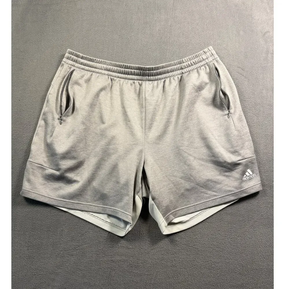 Adidas Mens XL Gray Performance Training Shorts Zipper Pockets Athletic Gym
